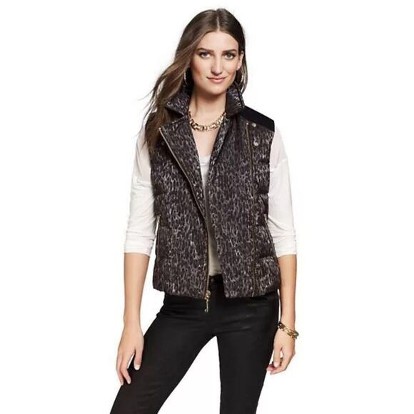 JUICY COUTURE WOMENS BLACK MEDIUM METALLIC LEOPARD PUFFER VEST ORG. $218 - Picture 3 of 13